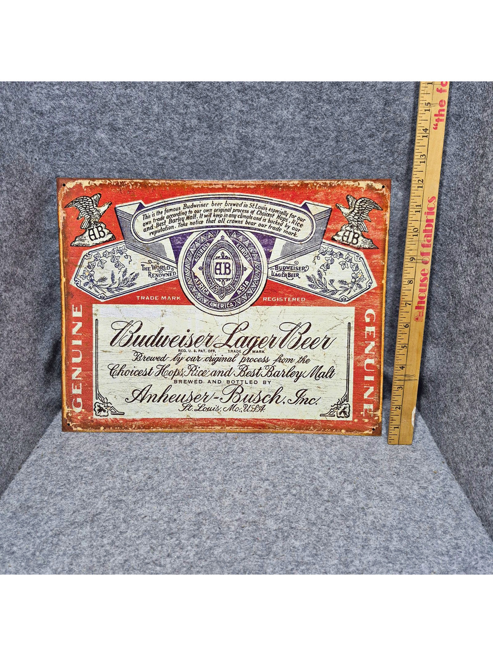 Budweiser Anheuser-Busch Inc. Lager Beer Genuine Metal Sign Plaque Made in USA